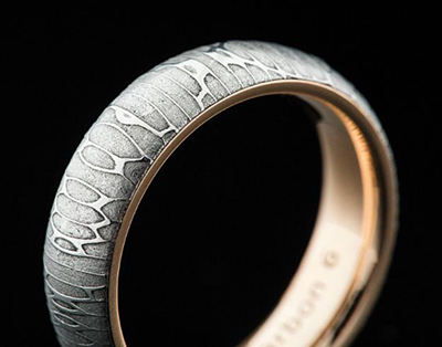 Carbon6 Combines Forged Carbon Fiber and Custom Damascus Steels with White and Rose Gold, for Elevated, Alternative Wedding Band Looks