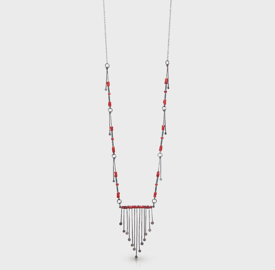 Hilary Finck Jewelry oxidized sterling silver necklace with Czech seed beads