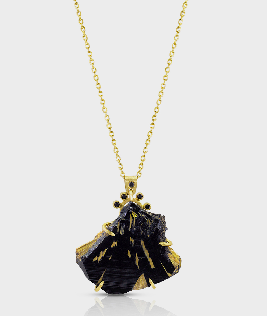 Enji Studio Jewelry 14K yellow gold pendant with rutilated hematite 