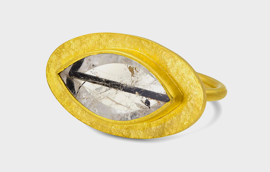 Loren Nicole 22K yellow gold ring with tourmilated quartz