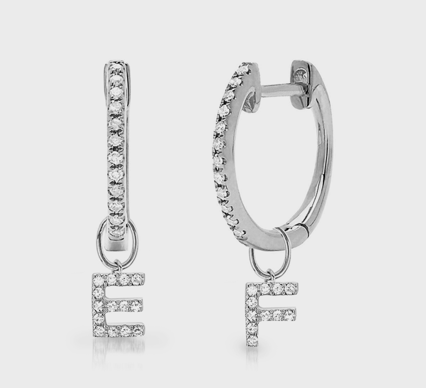 EF Collection 14K white gold and diamond earrings with initial charms