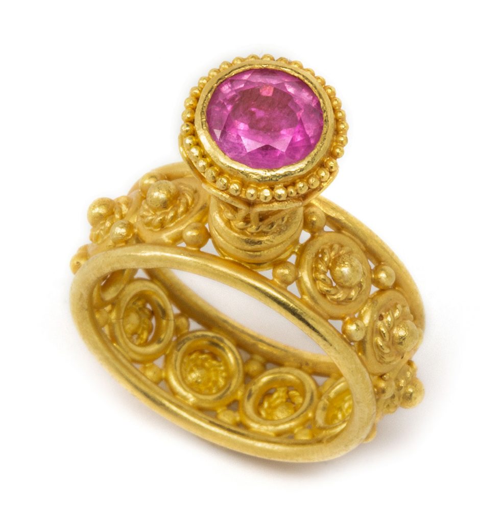 The Fertile Crescent ring in 22K yellow gold with pink sapphire