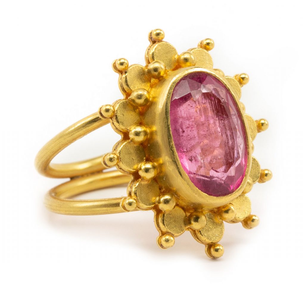 The Sun King ring in 22K yellow gold with rubellite