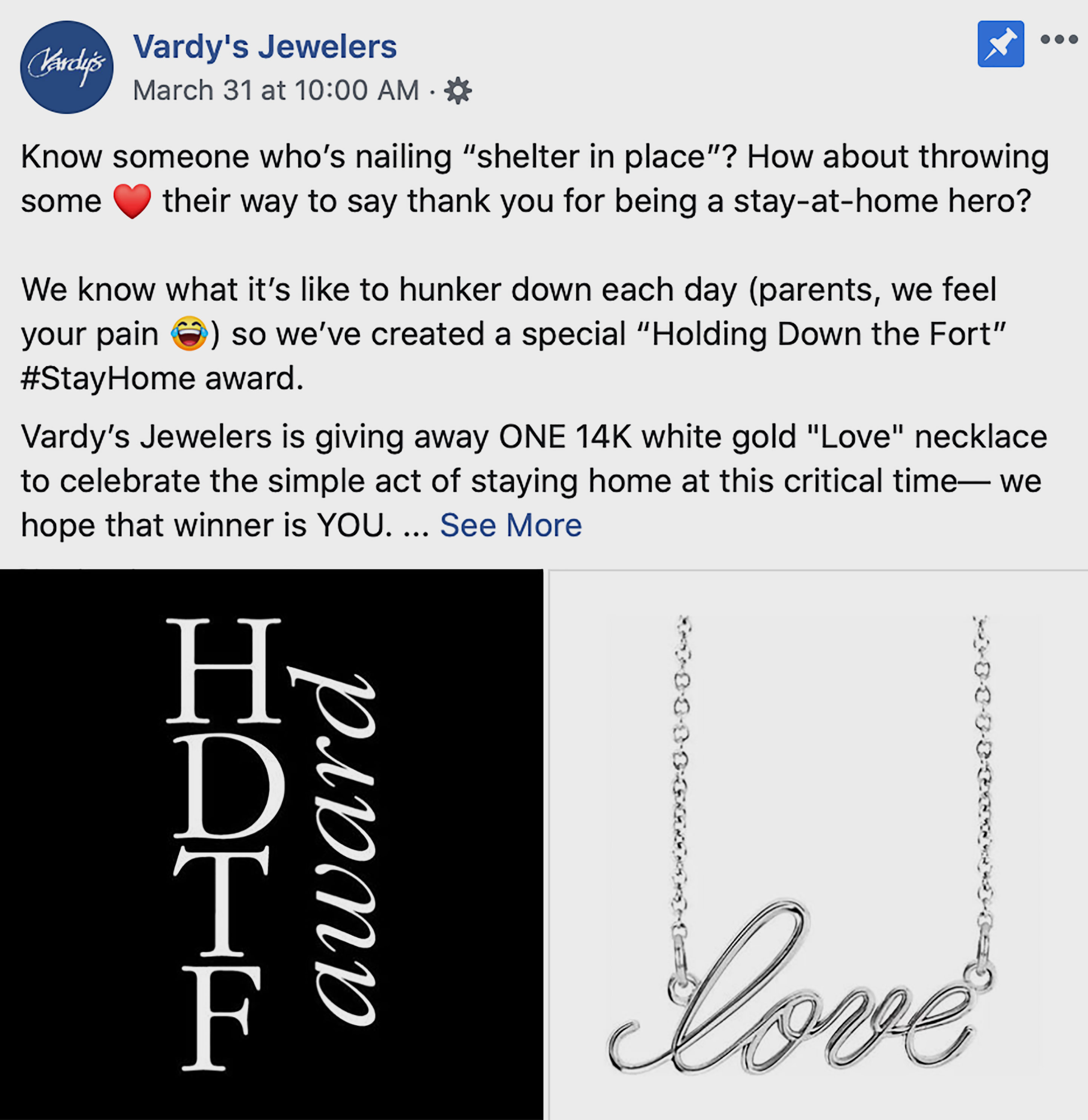 Vardy’s Jewelers #StayHome award