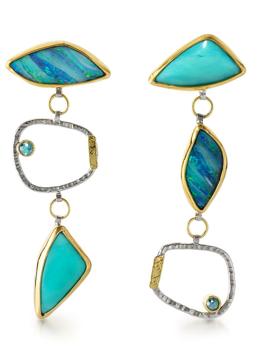 Barbara Smith Mclaughlin Fine Jewelry boulder opal, blue diamond earrings
