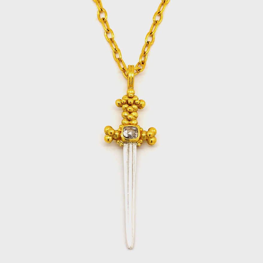 Linda Hoj 22K yellow and white gold pendant necklace with diamonds.