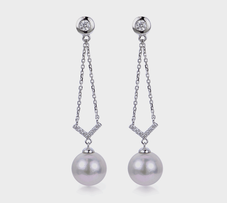 Imperial Pearl 14K white gold earrings with diamonds and Akoya cultured pearls