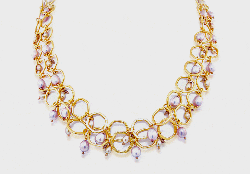 Dana Busch Designs 24K yellow gold vermeil necklace with freshwater pearls and smoky quartz