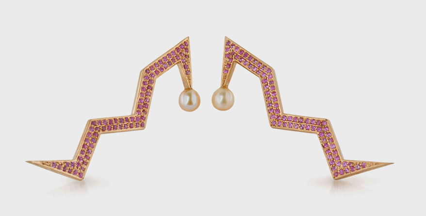 Cristina Cipolli Jewellery 18K rose gold vermeil earrings with pink sapphire and pink freshwater pearl