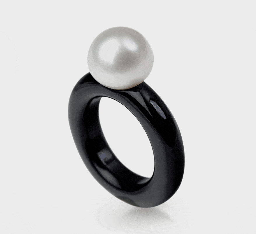Henry & Hodu Black onyx and 18K rose gold plated ring with white South Sea pearl