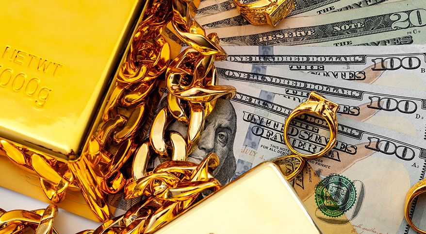 gold jewelry and- ollars