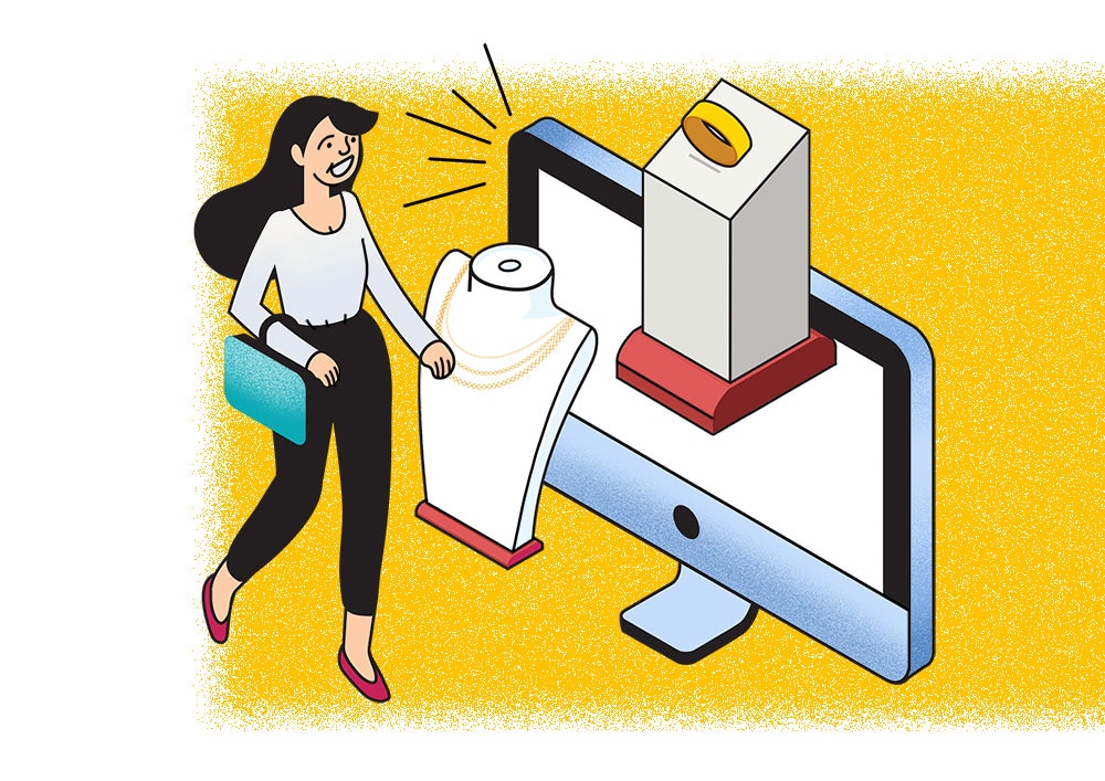 illustration of lady checking jewelry online