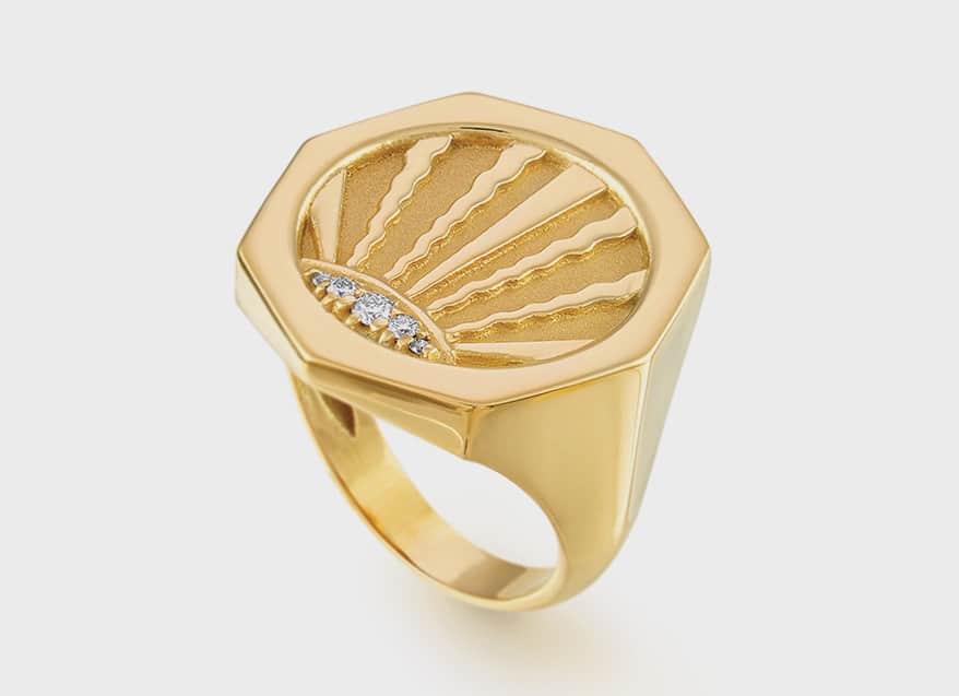 Pamela Zamore 18K yellow gold Ray ring with pavé diamonds