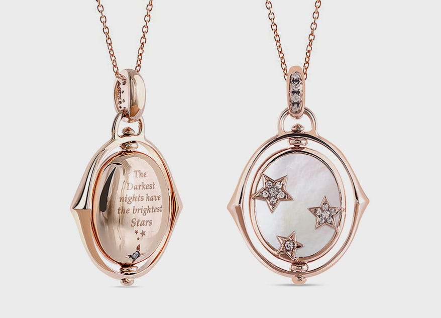 Zaabel 18K rose gold pendant with diamond and mother of pearl.