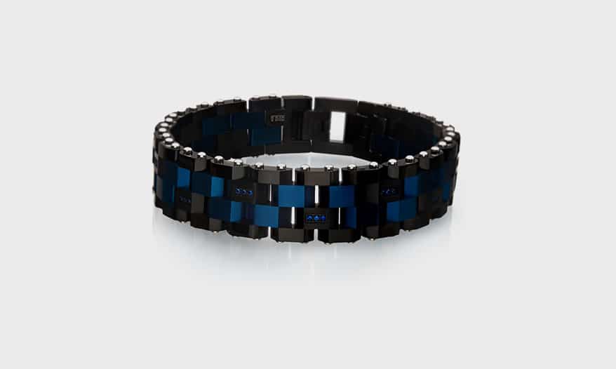INOX Men’s jewelry Blue and black steel plated bracelet with CZ. 
