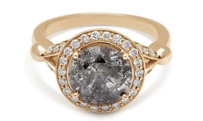 Anna Sheffield’s Luna Ring in yellow gold and grey diamonds