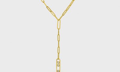 14K yellow gold lariat necklace with links from MIDAS