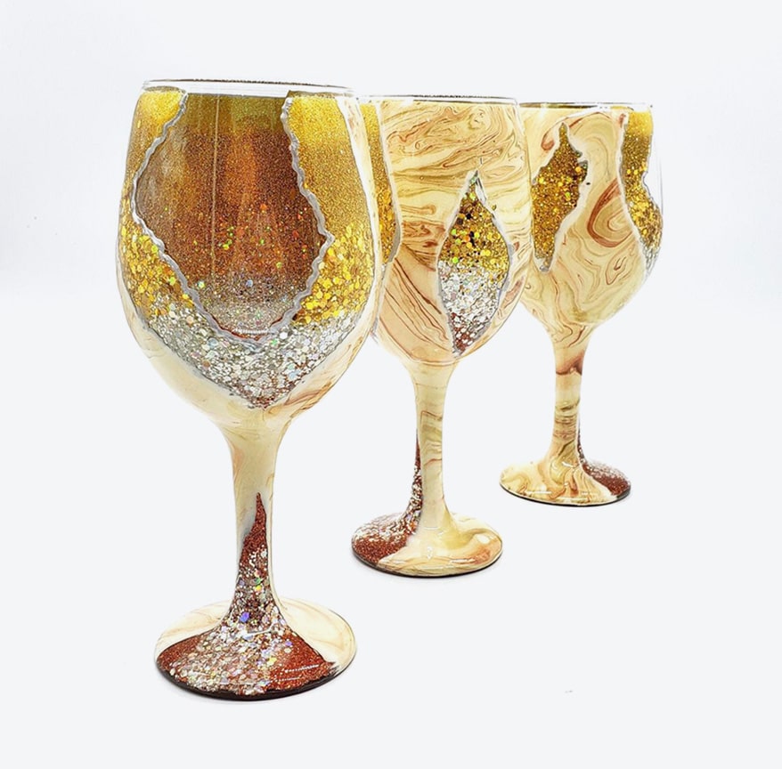 geode-inspired wine glasses by Paint From Scratch