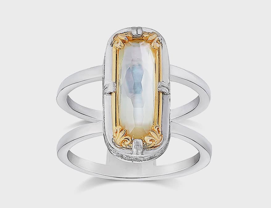 Anatoli Jewelry  Sterling silver ring with mother of pearl doublet and 18K gold vermeil accents.
