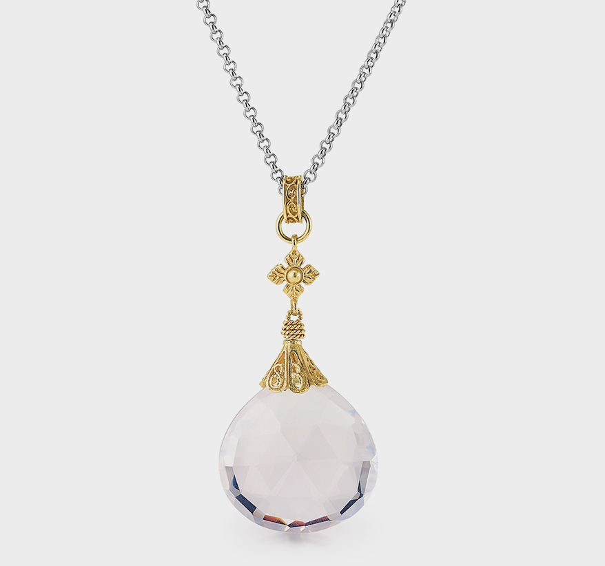 Anatoli Jewelry Two-tone sterling silver necklace with 18K gold vermeil and rock crystal.