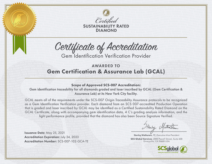 GCAL First Lab Accredited by SCS for Gem Identification Traceability
