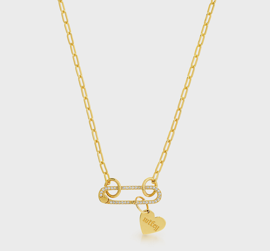 Midas Chain 14K yellow gold chain with pavé diamond push lock and charm.