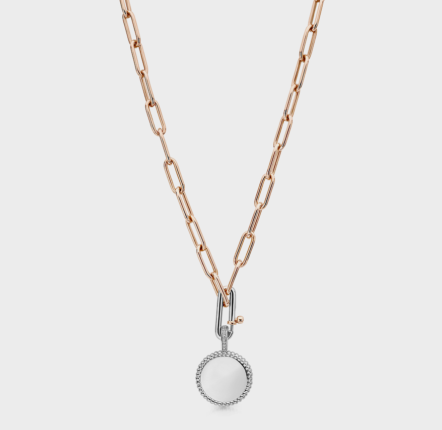 TI SENTO – Milano Rose-gold-plated sterling silver chain and rhodium plated sterling silver pendant and clip with cubic zirconia pavé.