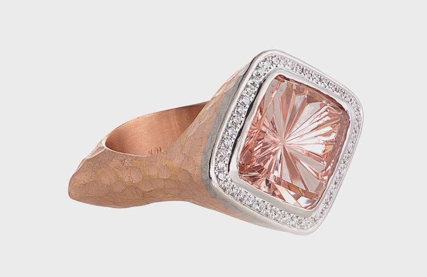 Pamela Froman Fine Jewelry 18K pink and white gold ring with morganite (6.80 TCW) and diamonds.