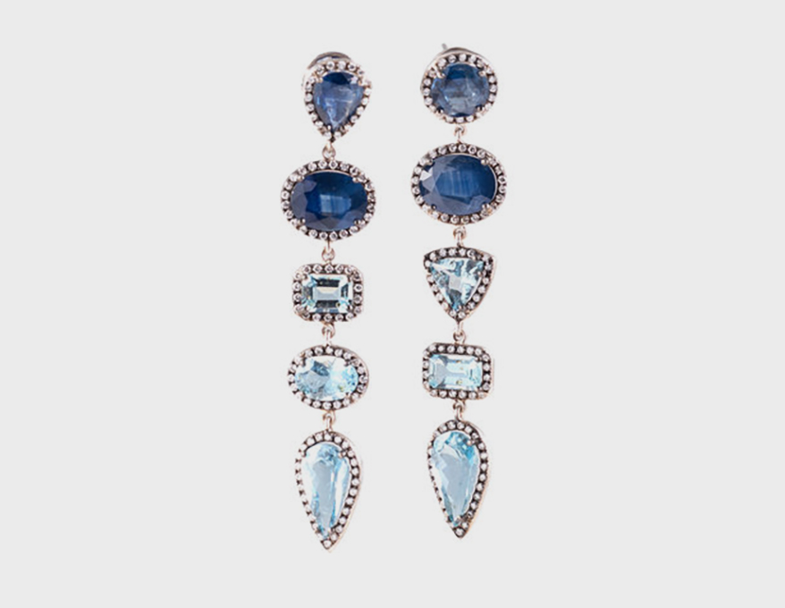 Sylva & Cie’s 18K white gold aquamarine long dangle earrings