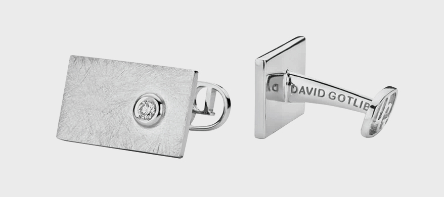 David Gotlib  18K white gold cufflinks with diamonds.