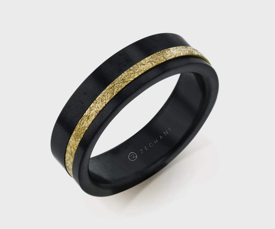 Zeghani  14K yellow gold and zirconium ring.