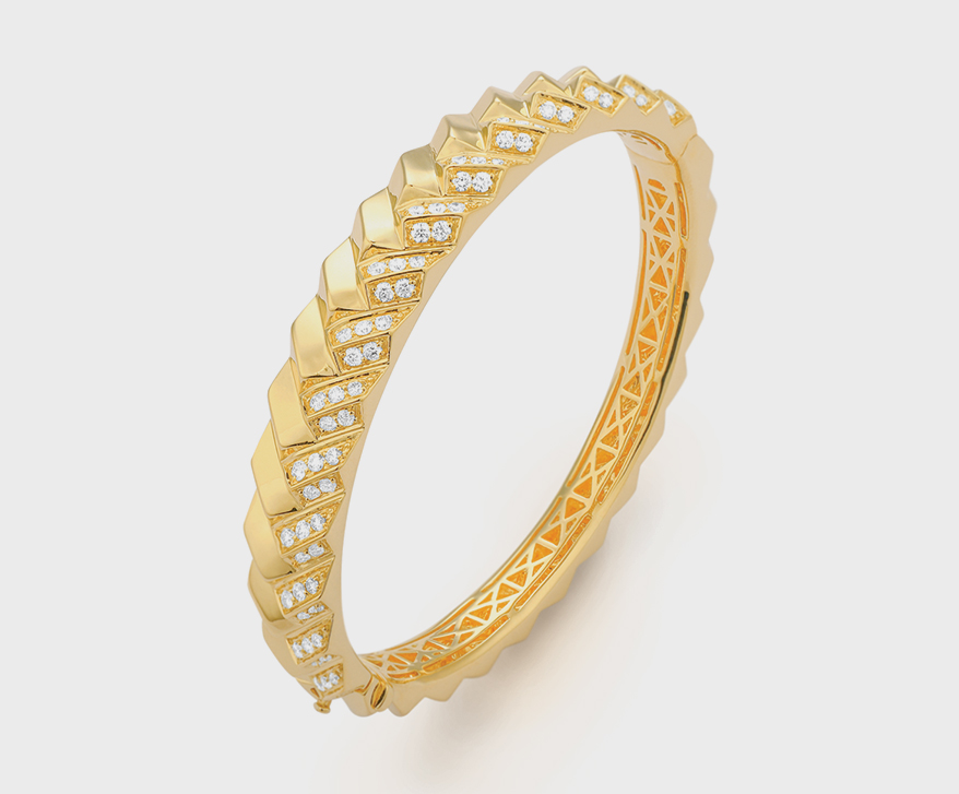 Facet Barcelona  14K yellow gold bangle with diamonds.