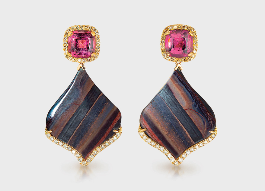 Guita M 18K rose gold and rare purple stripe sugilite drop earrings