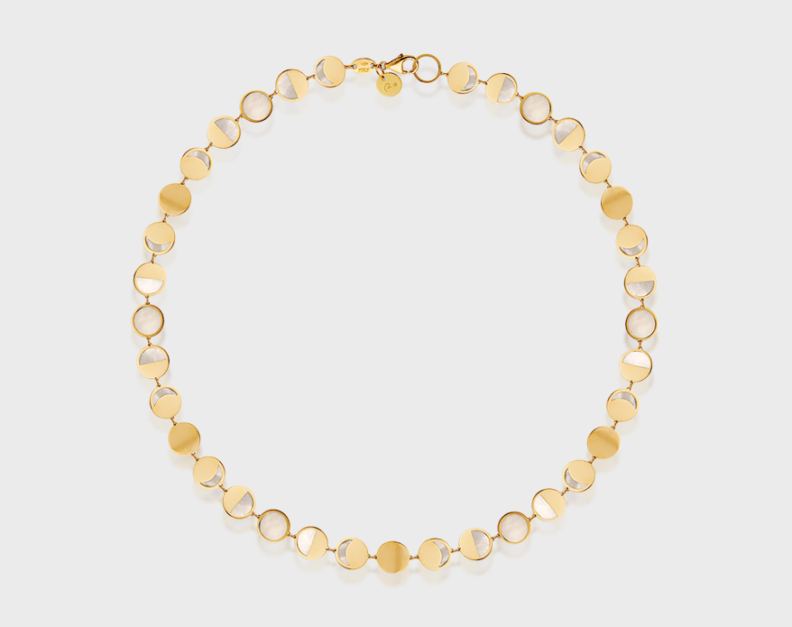 14K yellow gold necklace with mother of pearl inlay.
