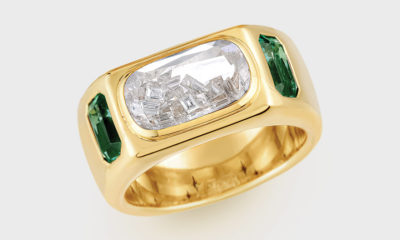 18K yellow gold ring with emeralds (1.12 TCW) and diamonds (0.45)