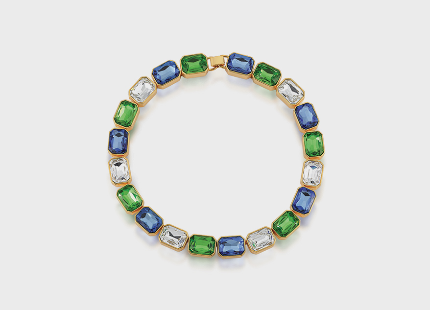 Ninon Nickel-free 22K gold-plated bronze, blue, green and clear Swarovski crystal necklace