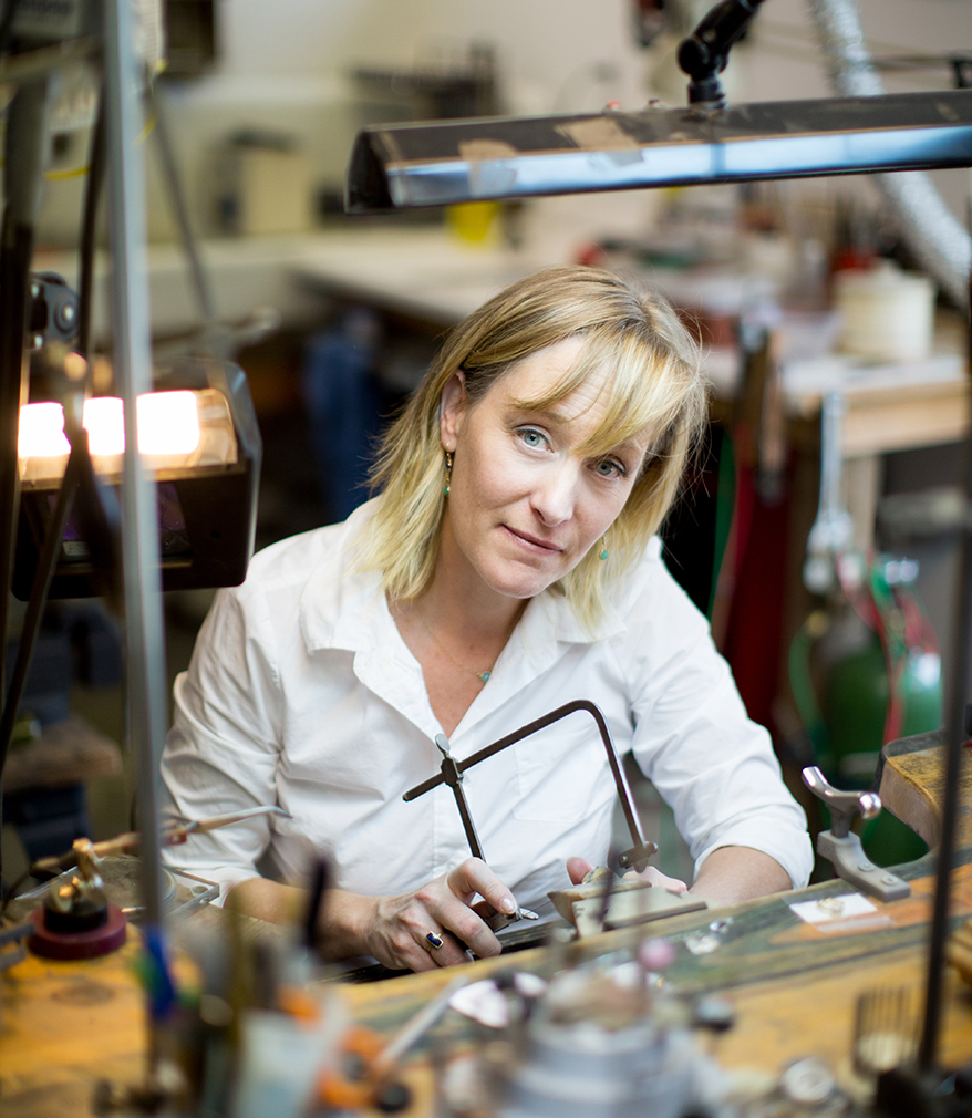 Jewelry designer Jennifer Dawes in her studio.