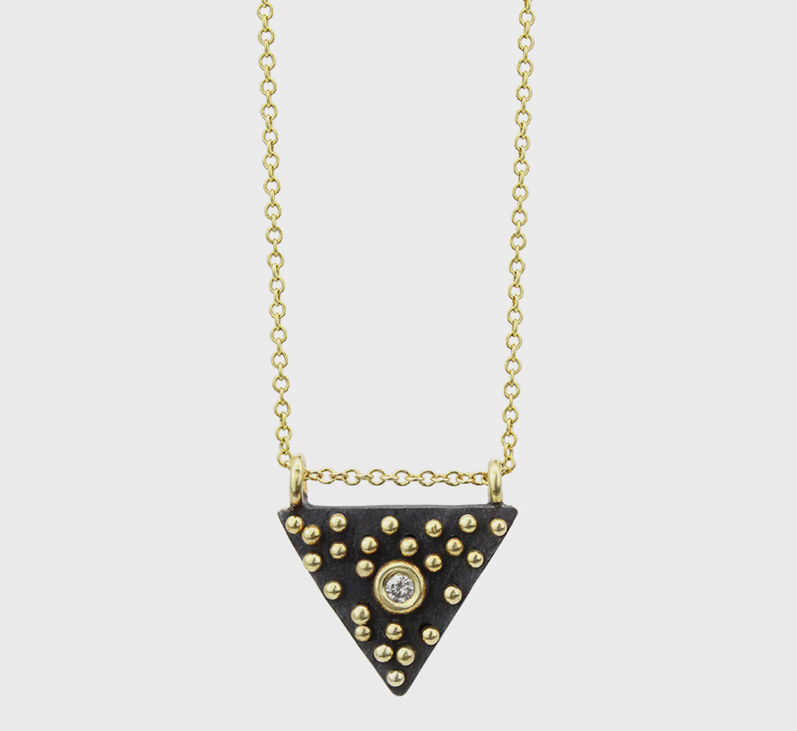 Nikki Nation Oxidized silver and 18K yellow gold necklace with diamond.
