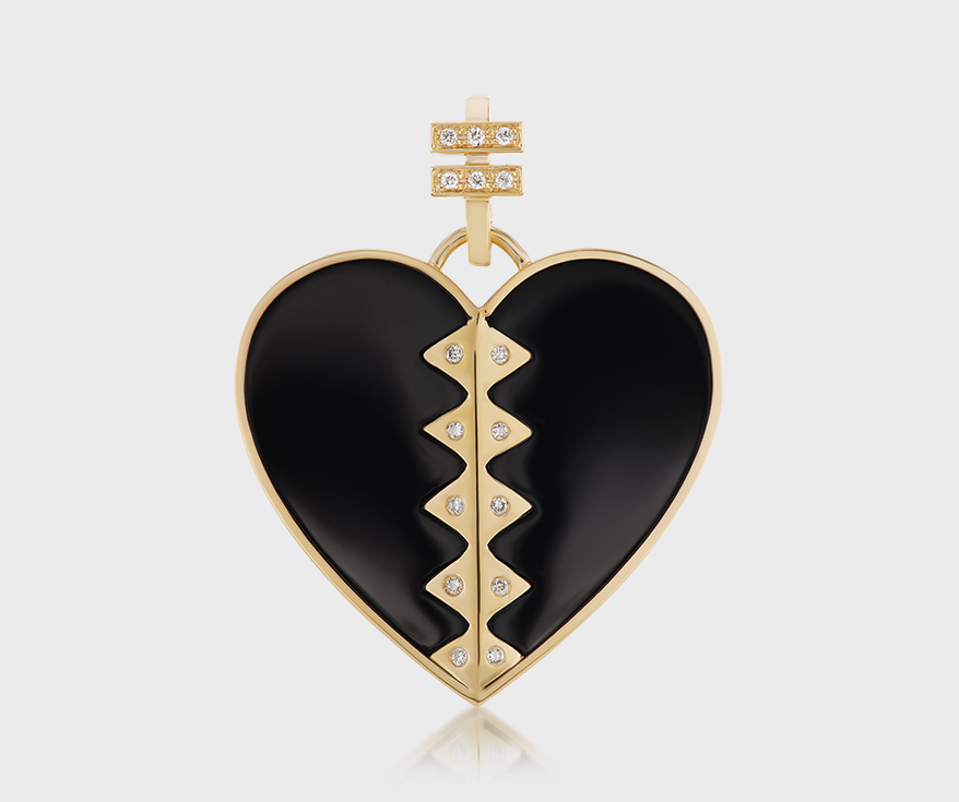 Harwell Godfrey Black onyx, diamonds and 18K gold heart talisman.