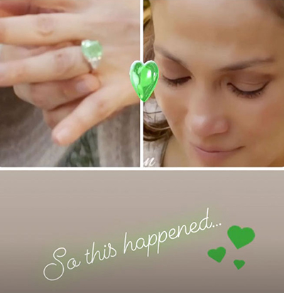 Lynda Lopez’s Instagram shot of green diamond ring