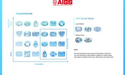 AIGS Santa Maria Aquamarine color reference, denoting the color naming in AIGS Lab. (Image courtesy AIGS)
