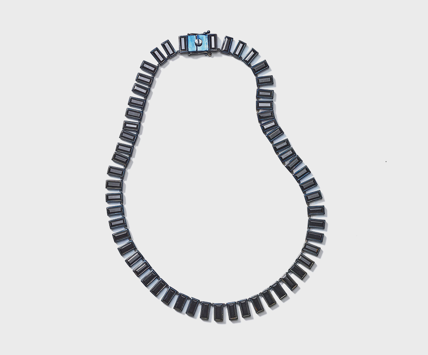 Nakard Sterling silver necklace with blue rhodium finish and black spinel.