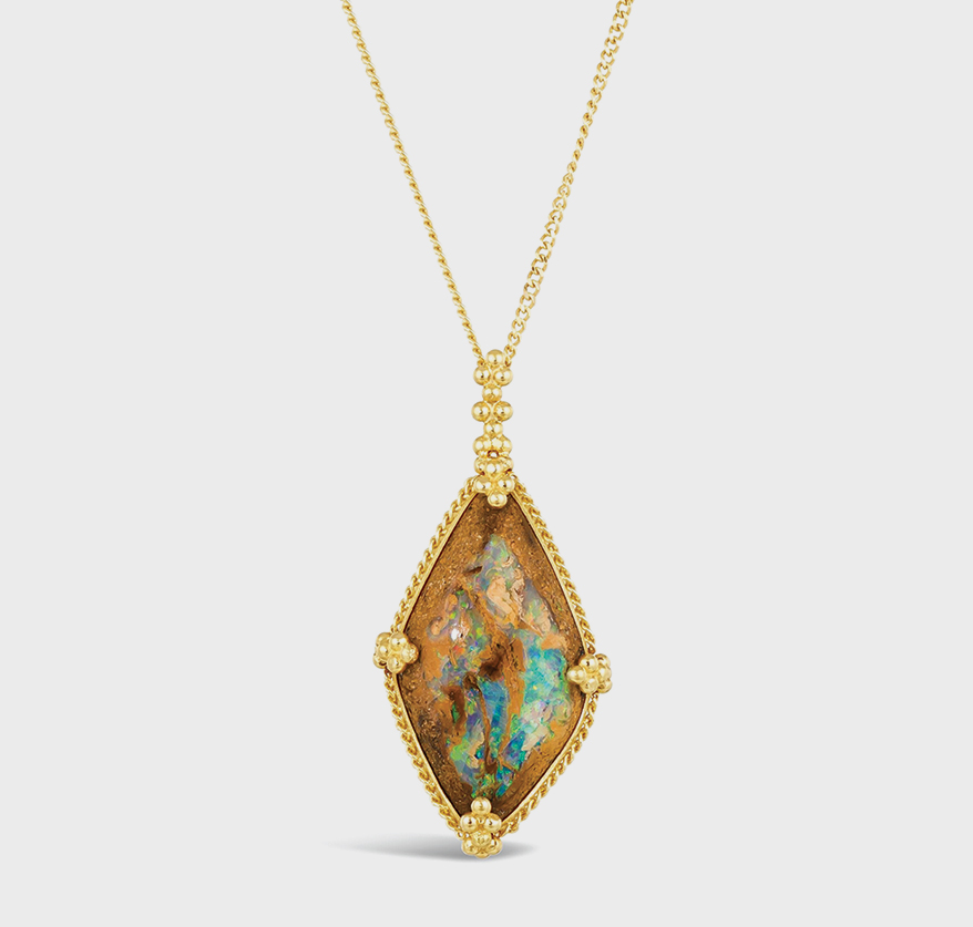 Amáli Jewelry 18K yellow gold necklace with opalized wood (7.42 TCW).