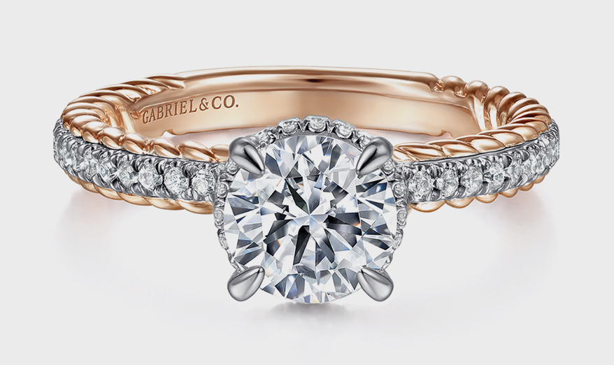 14K white gold and 14K rose gold semi-mount with diamonds (0.28 TCW).