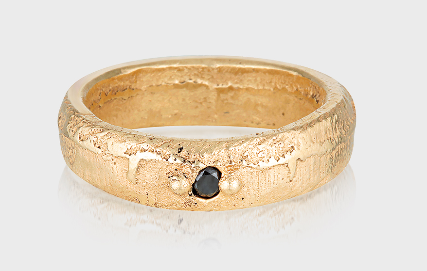 14K recycled gold ring with black diamond.