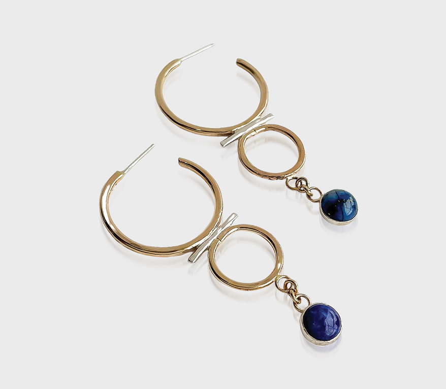 14K yellow gold fill earrings with silver and lapis lazuli.