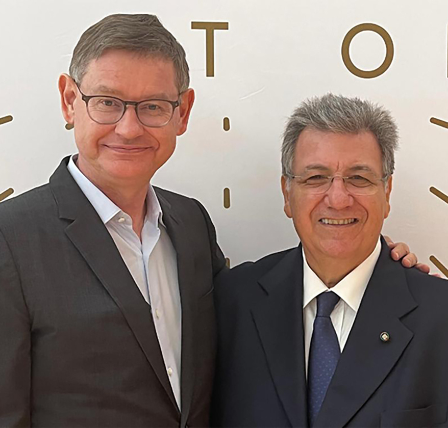 Cyrille Vigneron (left), President & CEO of Cartier International, together with CIBJO President Gaetano Cavalieri in Vicenza, Italy, on September 9, 2022.