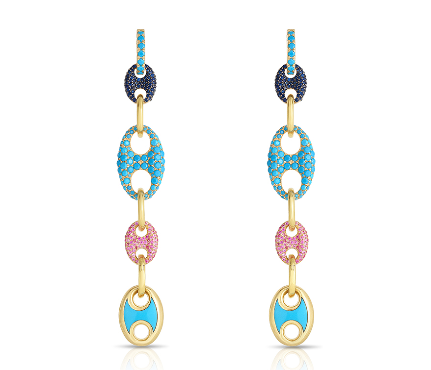 Earrings in 18K yellow gold with mixed gemstones