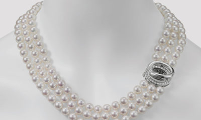 Limited edition Infinity Pearl strand necklace by Mastoloni featuring Akoya pearls and diamonds