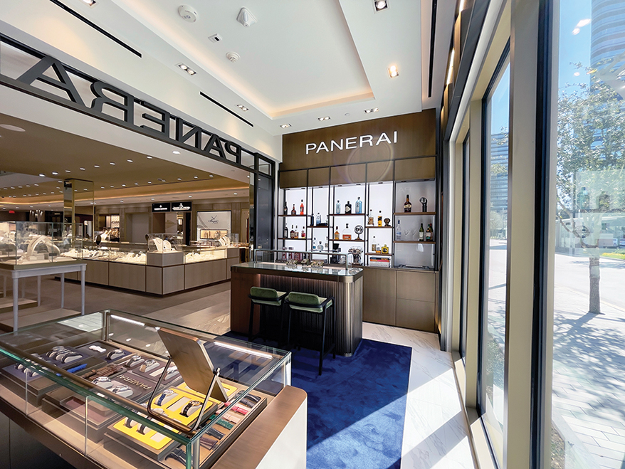 The showroom is home to the latest design concept for Italian luxury watchmaker Panerai that includes the brand’s very first full bar. 
